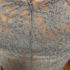Betsy & Adam Dresses - Periwinkle Lace Evening Gown w/ Nude Underlay Betsy & Adam Dresses - Periwinkle Lace Evening Gown w/ Nude Underlay